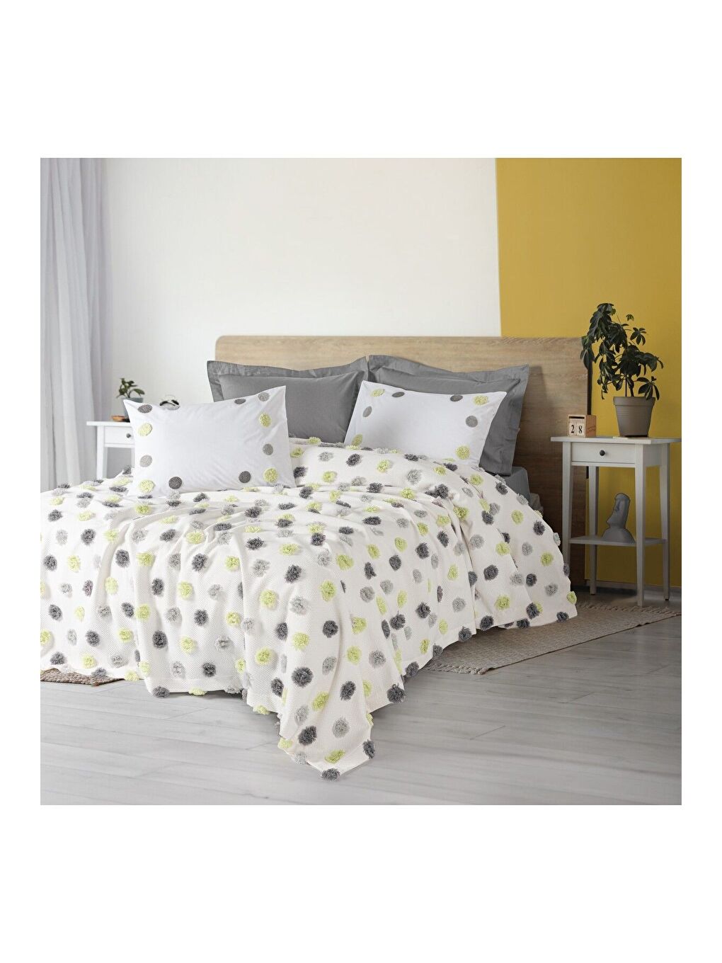 Karışık Pamuk Box Bonny Çift Kişilik Pike Takımı Leroy Gri-1