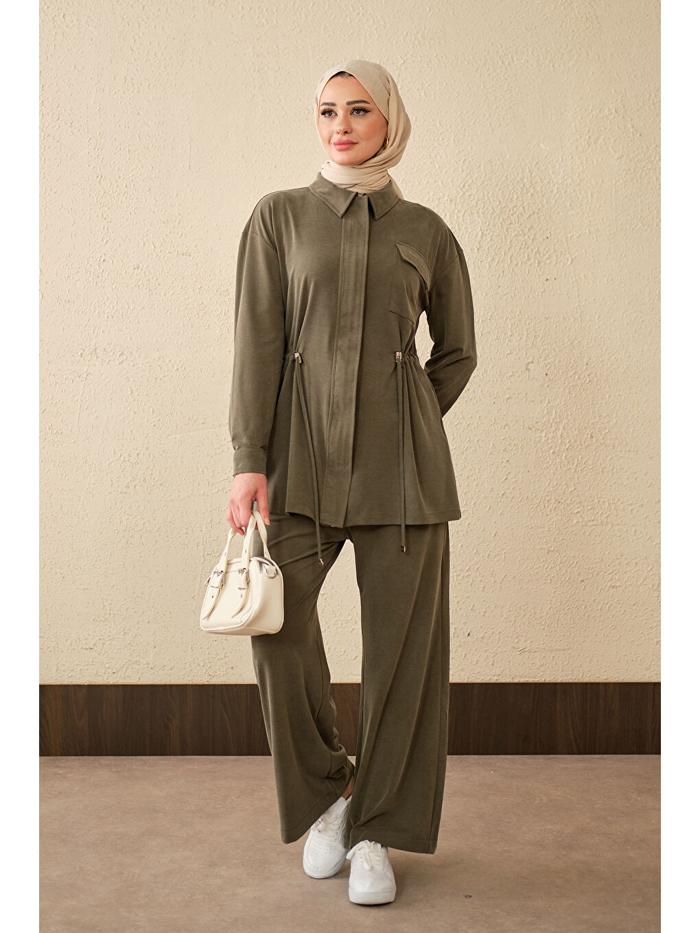 Kadın Beli Ayarlanabilir Tek Cepli Takım Haki Yeşil-2