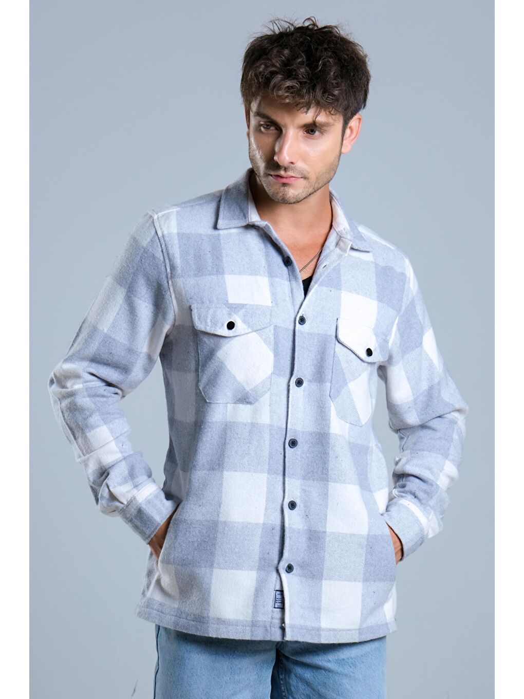 Ekru Çıkarılabilir Kapüşonlu Cepli Kışlık Erkek Oduncu Gömlek MAR4170-4