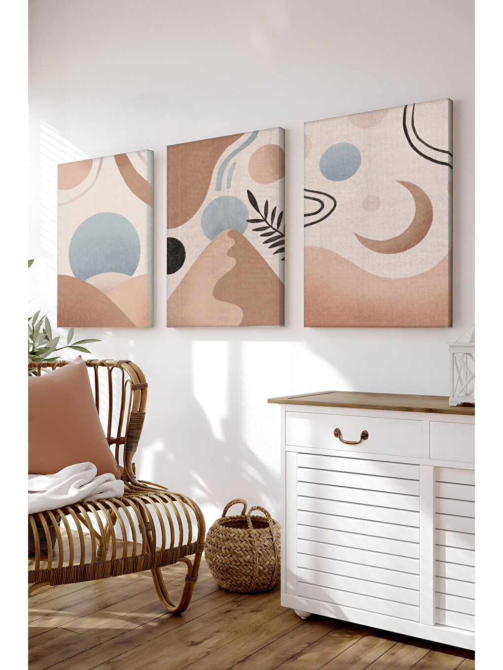 Beyaz Dekoratif 3 Parça Kanvas Tablo - 3CNVS1 - 50 x 70