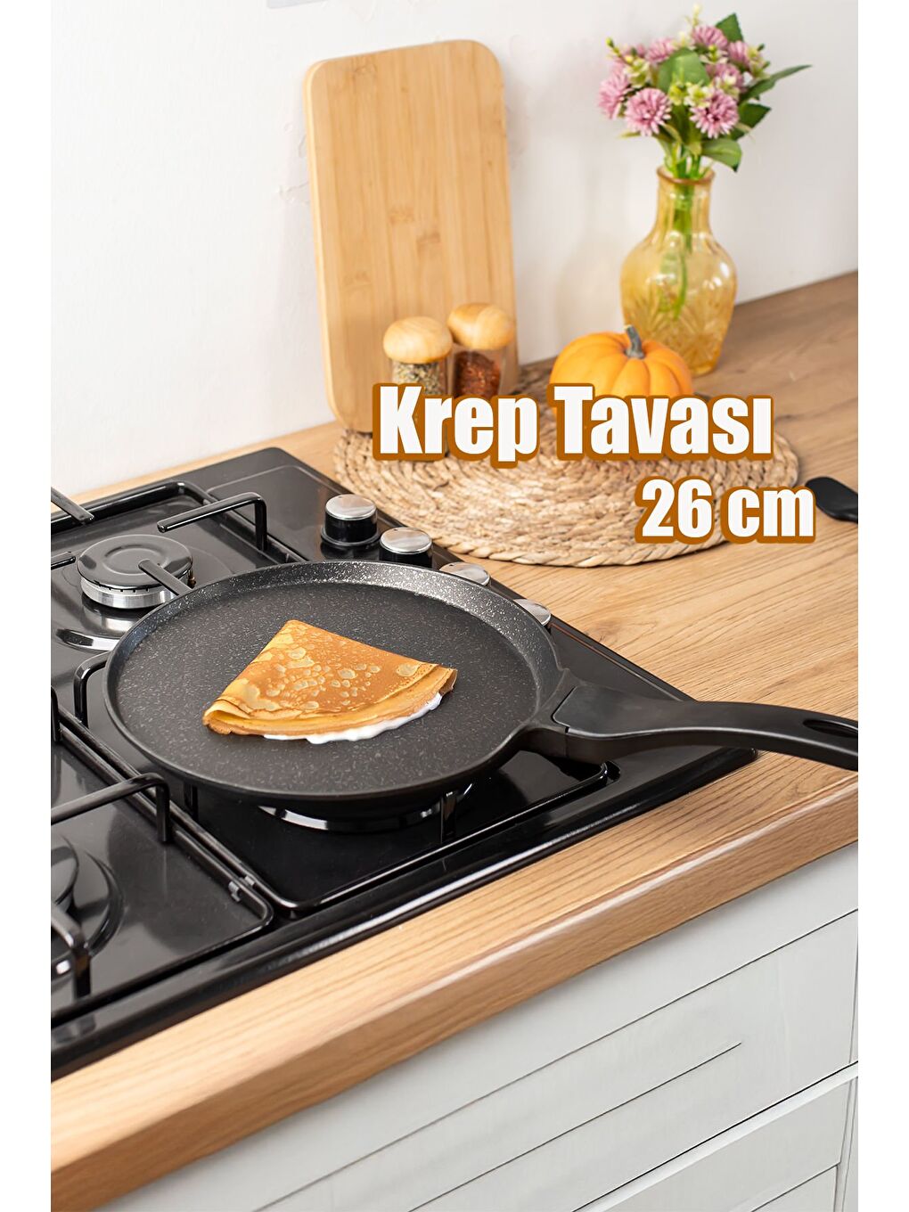 Siyah Dayanıklı Yuvarlak Granit Krep Tavası 26 Cm-1