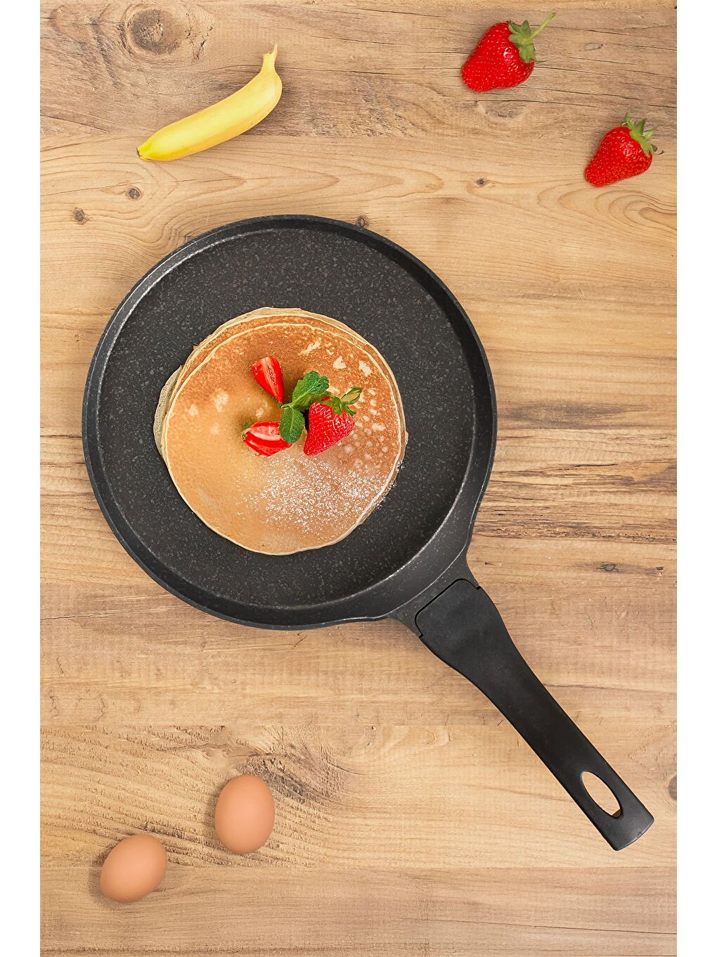 Siyah Dayanıklı Yuvarlak Granit Krep Tavası 26 Cm-3