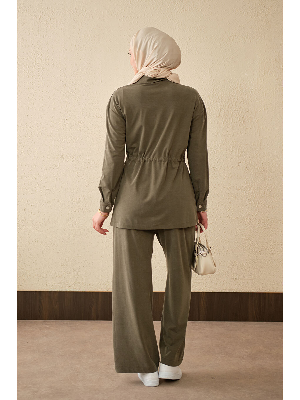 Kadın Beli Ayarlanabilir Tek Cepli Takım Haki Yeşil-4