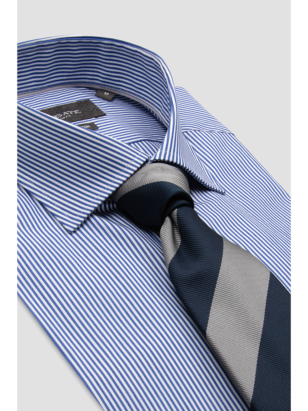 Marco Poplin Pamuklu Slim Fit Lacivert Klasik Yaka Erkek Çizgili Gömlek-4