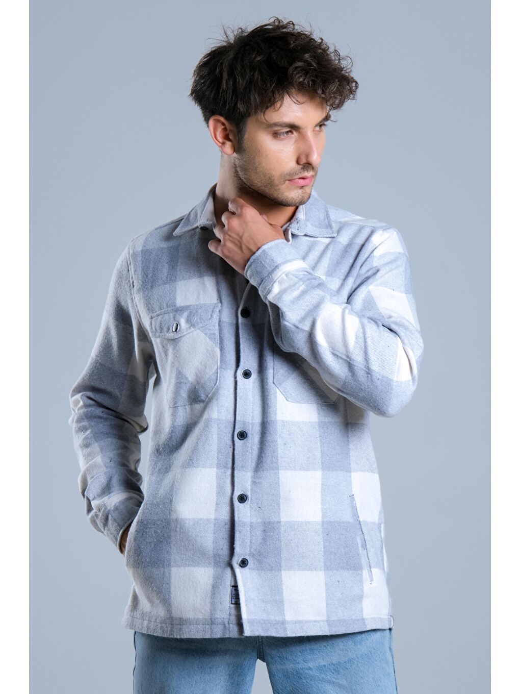 Ekru Çıkarılabilir Kapüşonlu Cepli Kışlık Erkek Oduncu Gömlek MAR4170-5