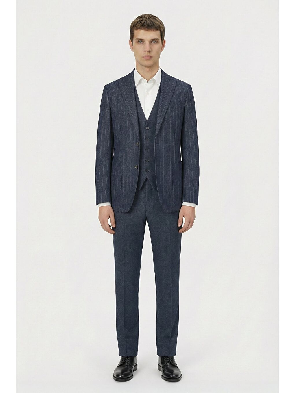 Giotelli Erkek Lacivert Roma Kalıp Çizgili Sivri Yaka 6 Drop Astarsız Standart Boy Ceket-1