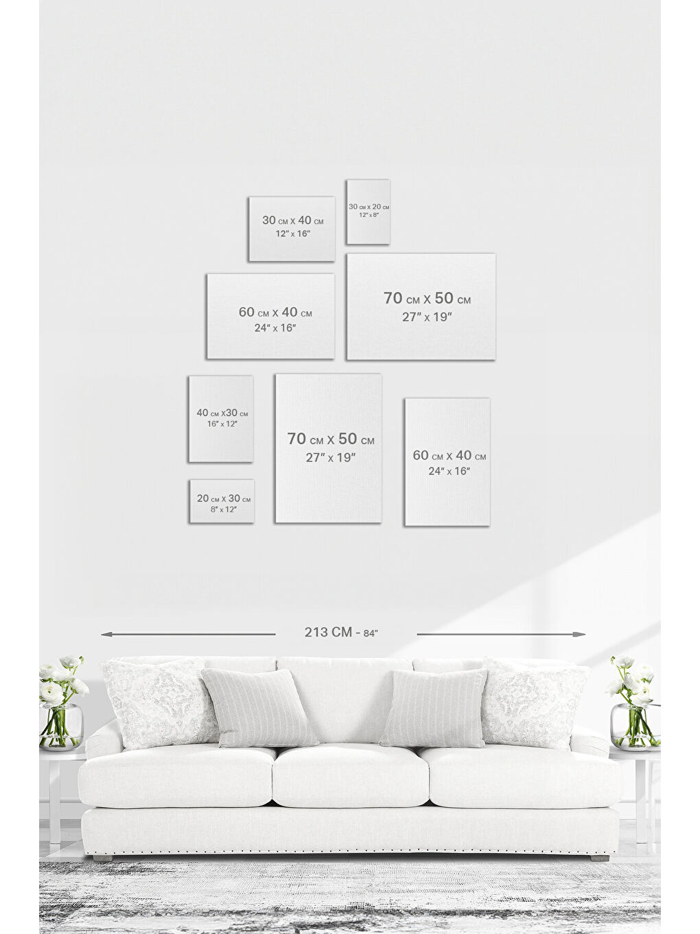 Beyaz Dekoratif 3 Parça Kanvas Tablo - 3CNVS17 - 20 x 30-5