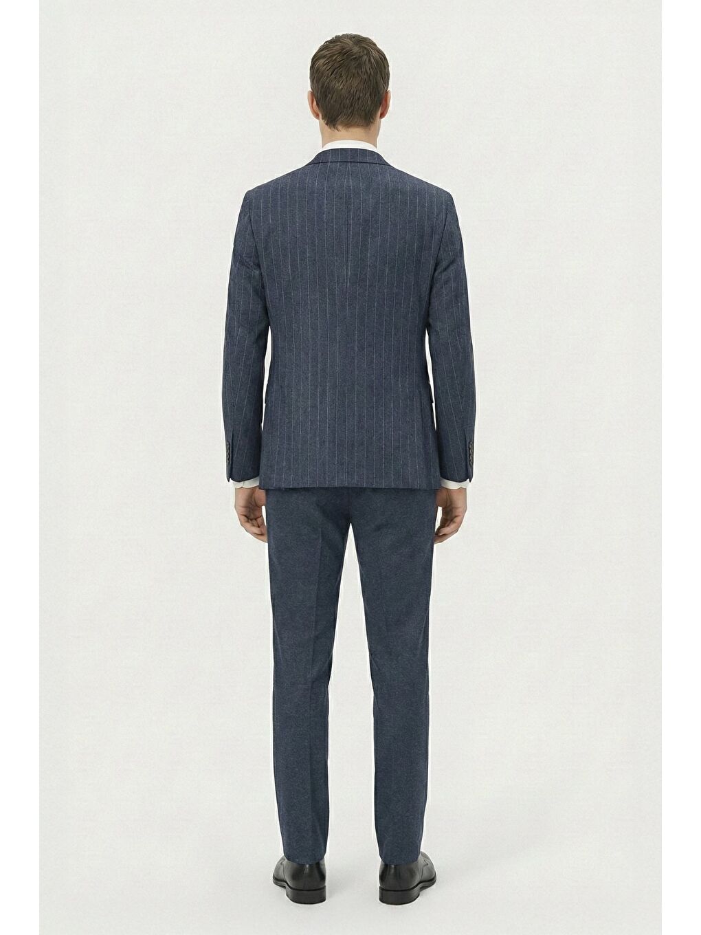 Giotelli Erkek Lacivert Roma Kalıp Çizgili Sivri Yaka 6 Drop Astarsız Standart Boy Ceket-3