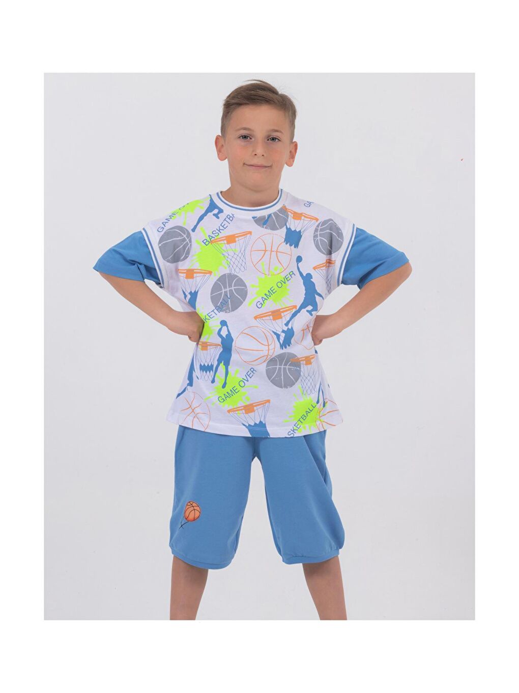 Mavi Erkek Çocuk Basketbol Baskılı Kısa Kollu Basic Kaprili Takım 5-9 Yaş-1