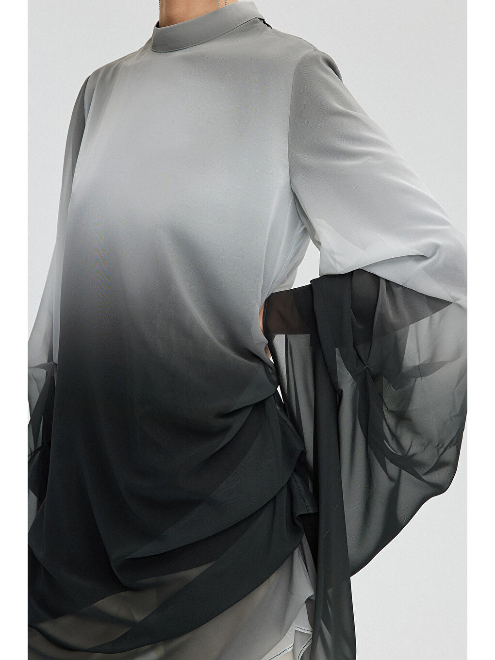 Siyah Kol Ve Etek Ucu Detaylı Şifon Tunik-5