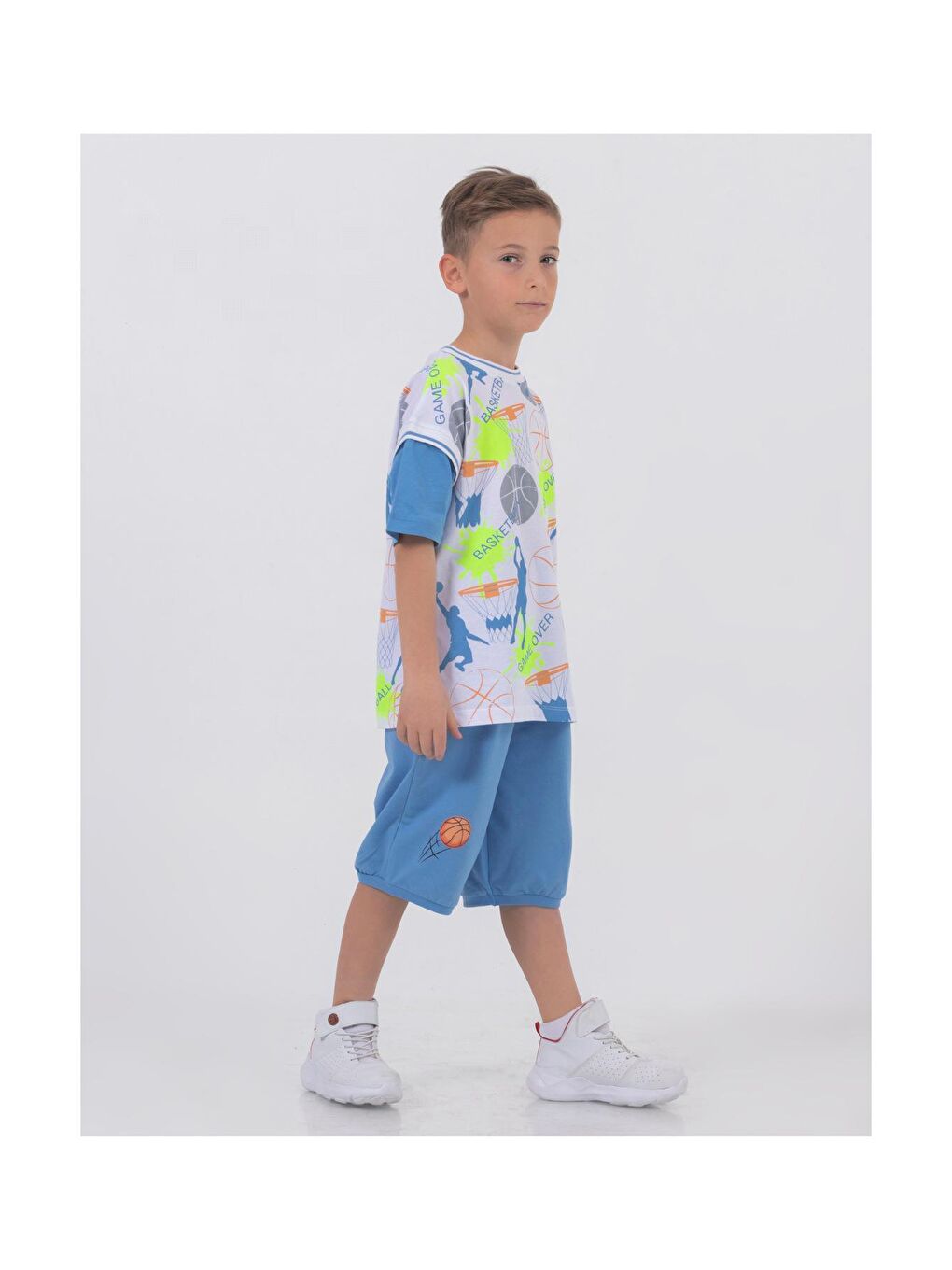 Mavi Erkek Çocuk Basketbol Baskılı Kısa Kollu Basic Kaprili Takım 5-9 Yaş-2
