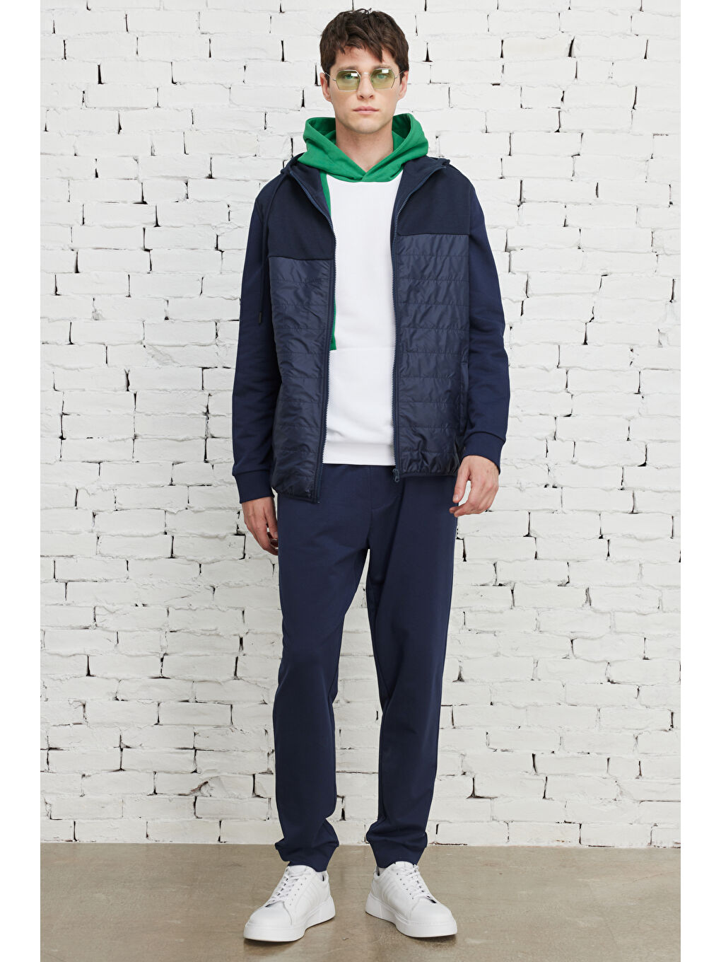 Erkek Lacivert Standart Fit Normal Kesim Kapüşonlu Pamuklu Sweatshirt Yelek-2