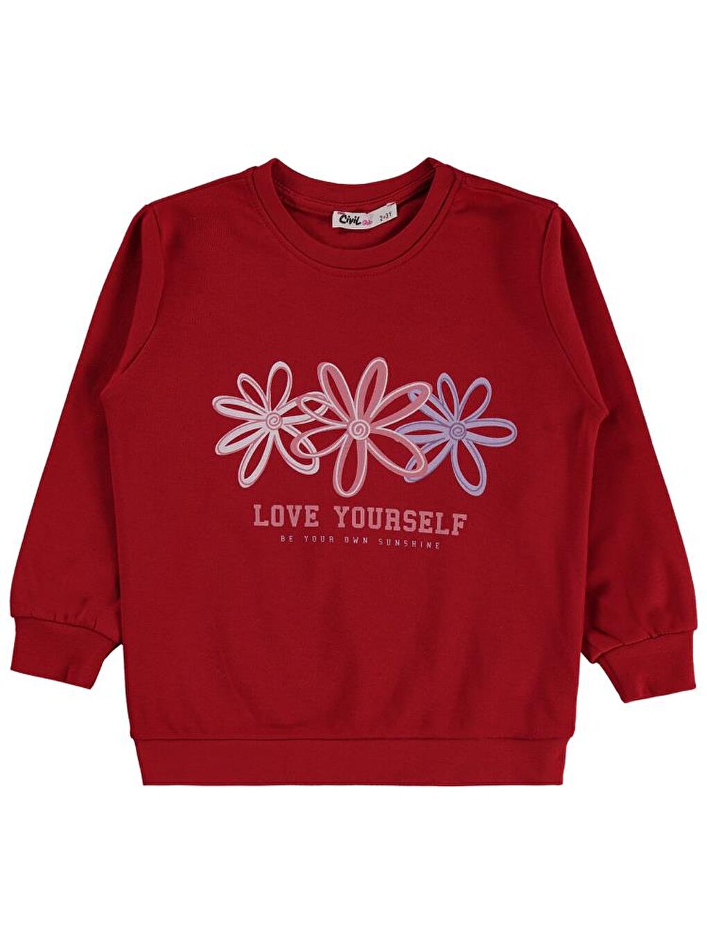 Girls Renkli Çiçek 2-5 Yaş Sweatshirt - Kırmızı 4-5 Yaş