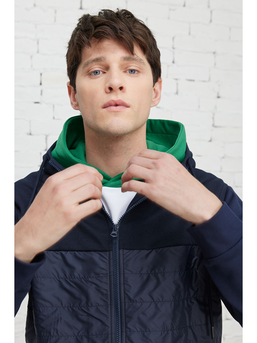 Erkek Lacivert Standart Fit Normal Kesim Kapüşonlu Pamuklu Sweatshirt Yelek-3