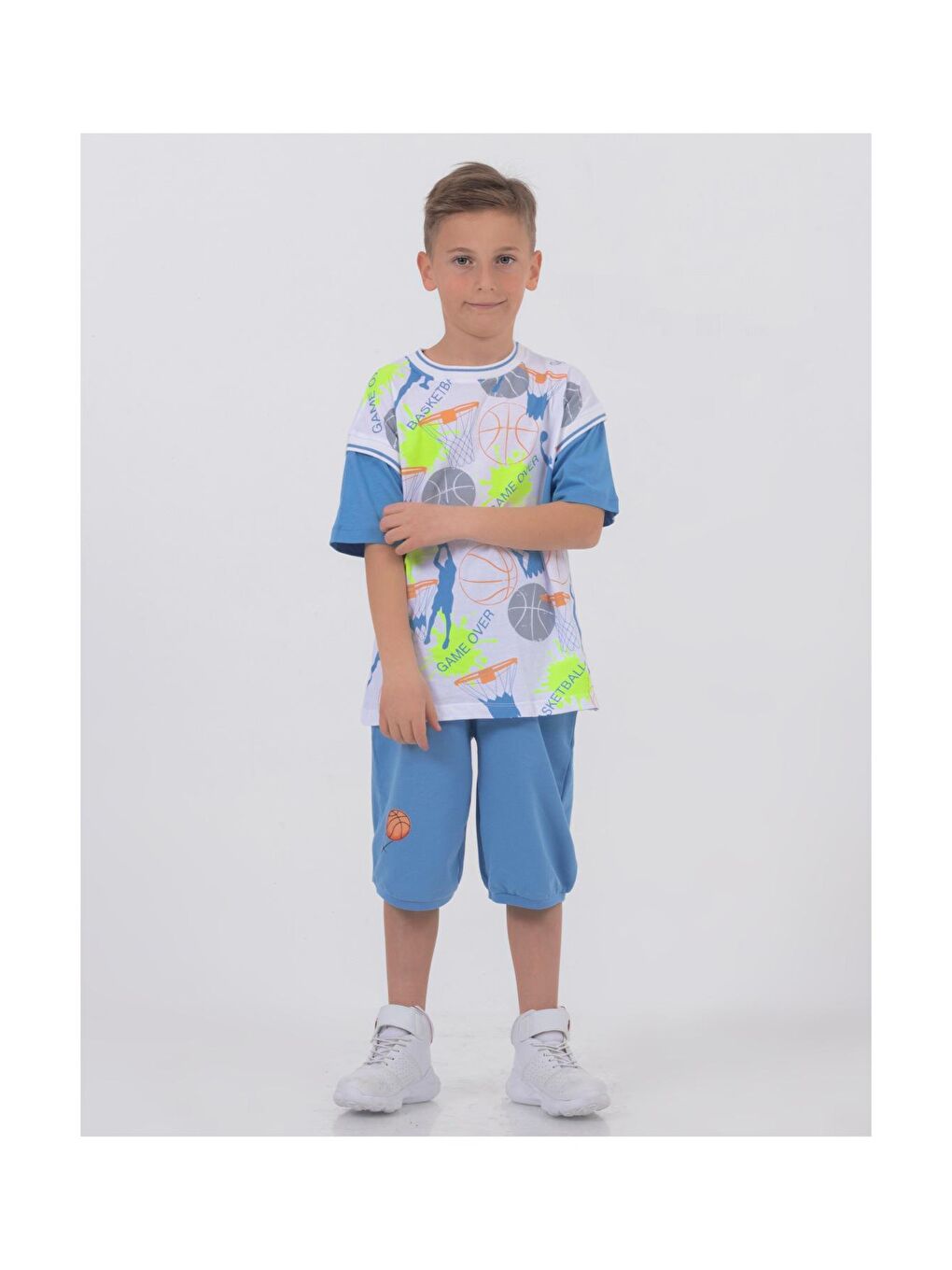 Mavi Erkek Çocuk Basketbol Baskılı Kısa Kollu Basic Kaprili Takım 5-9 Yaş-3