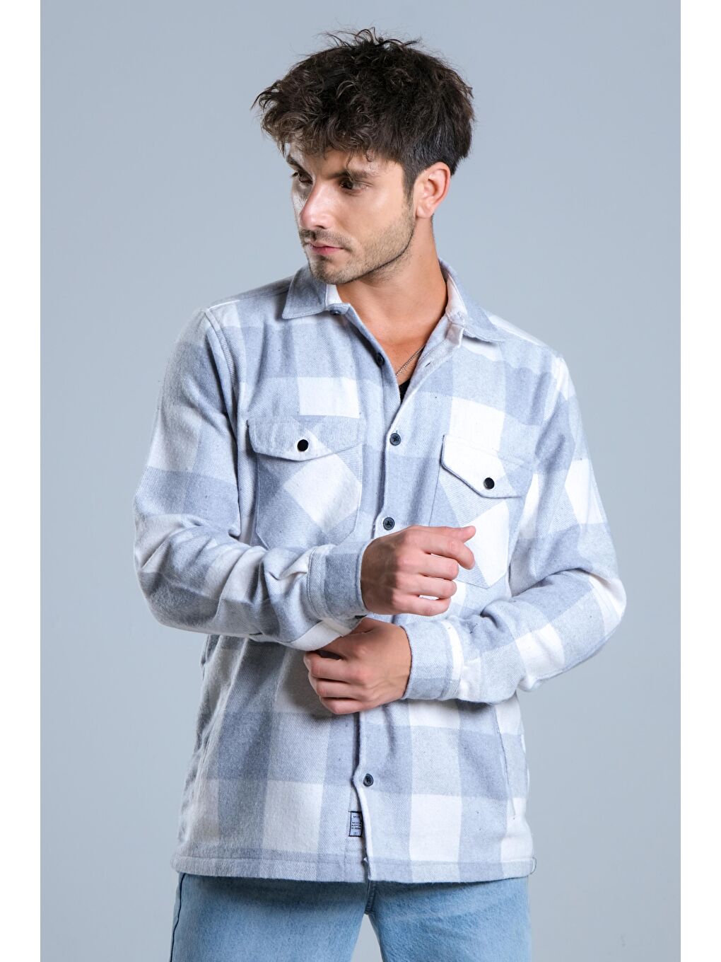 Ekru Çıkarılabilir Kapüşonlu Cepli Kışlık Erkek Oduncu Gömlek MAR4170-6