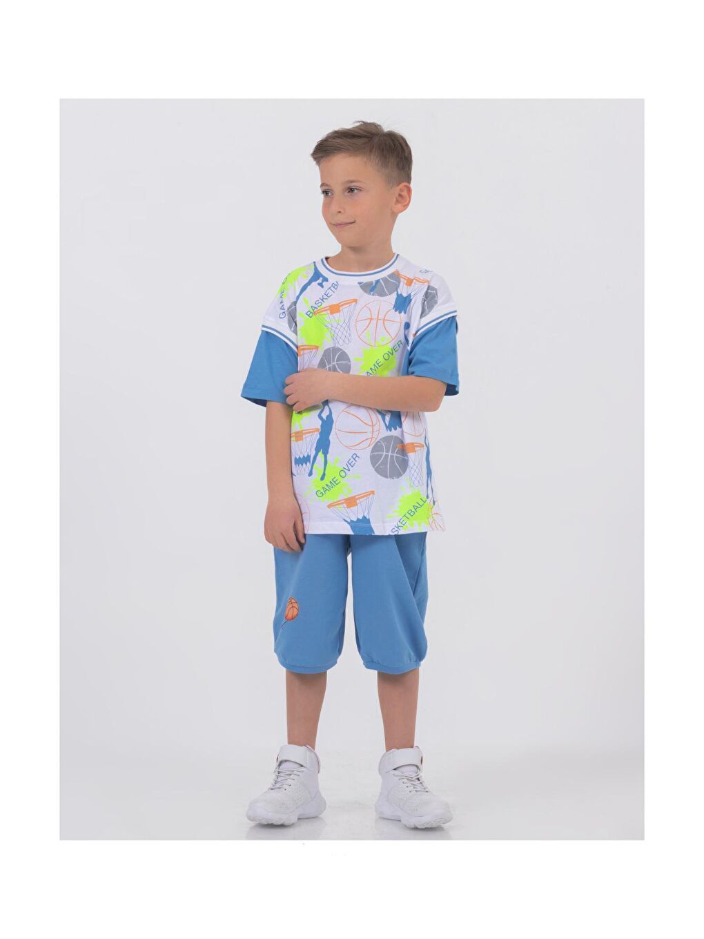 Mavi Erkek Çocuk Basketbol Baskılı Kısa Kollu Basic Kaprili Takım 5-9 Yaş-4