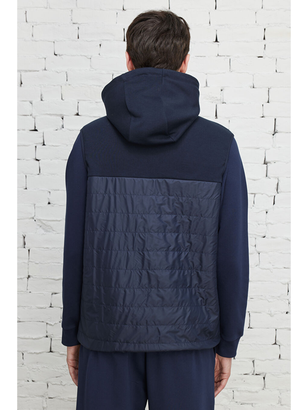 Erkek Lacivert Standart Fit Normal Kesim Kapüşonlu Pamuklu Sweatshirt Yelek-6