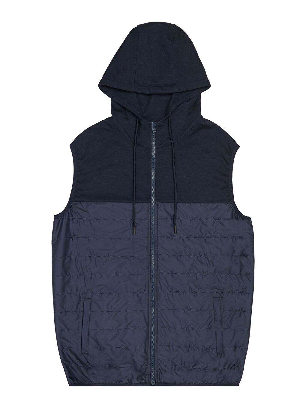 Erkek Lacivert Standart Fit Normal Kesim Kapüşonlu Pamuklu Sweatshirt Yelek-8