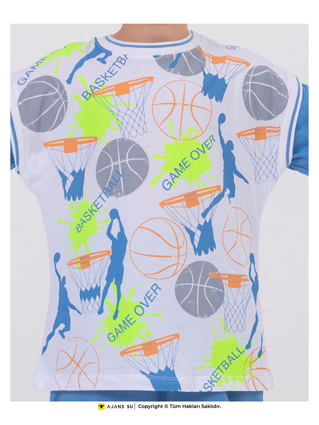 Mavi Erkek Çocuk Basketbol Baskılı Kısa Kollu Basic Kaprili Takım 5-9 Yaş-5