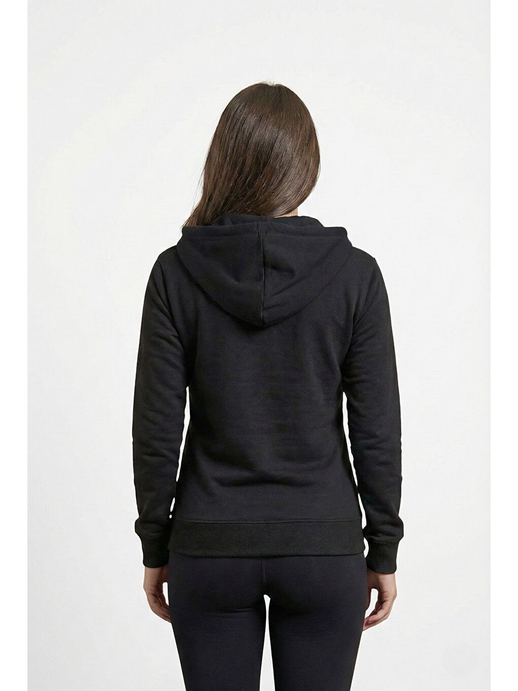 Siyah %100 Pamuk Kapüşonlu Fermuarlı Basic Kadın Hırka-2