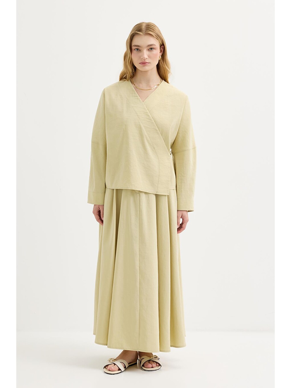 Bağlamalı Kimono Etek Takım Açık Yeşil-1