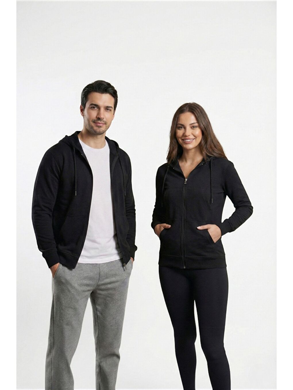 Siyah %100 Pamuk Kapüşonlu Fermuarlı Basic Kadın Hırka-3