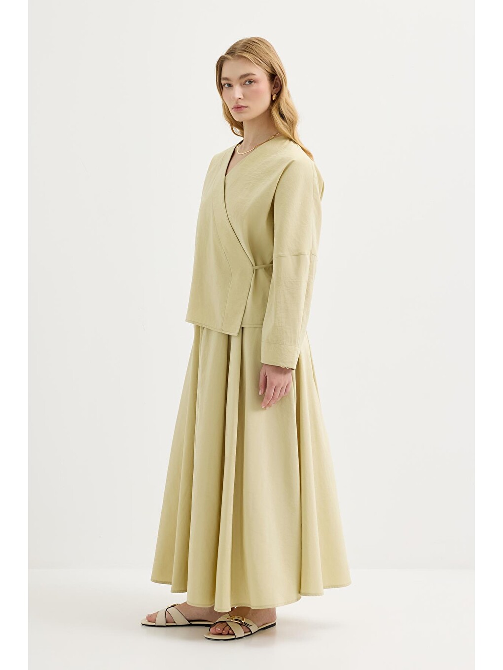 Bağlamalı Kimono Etek Takım Açık Yeşil-3