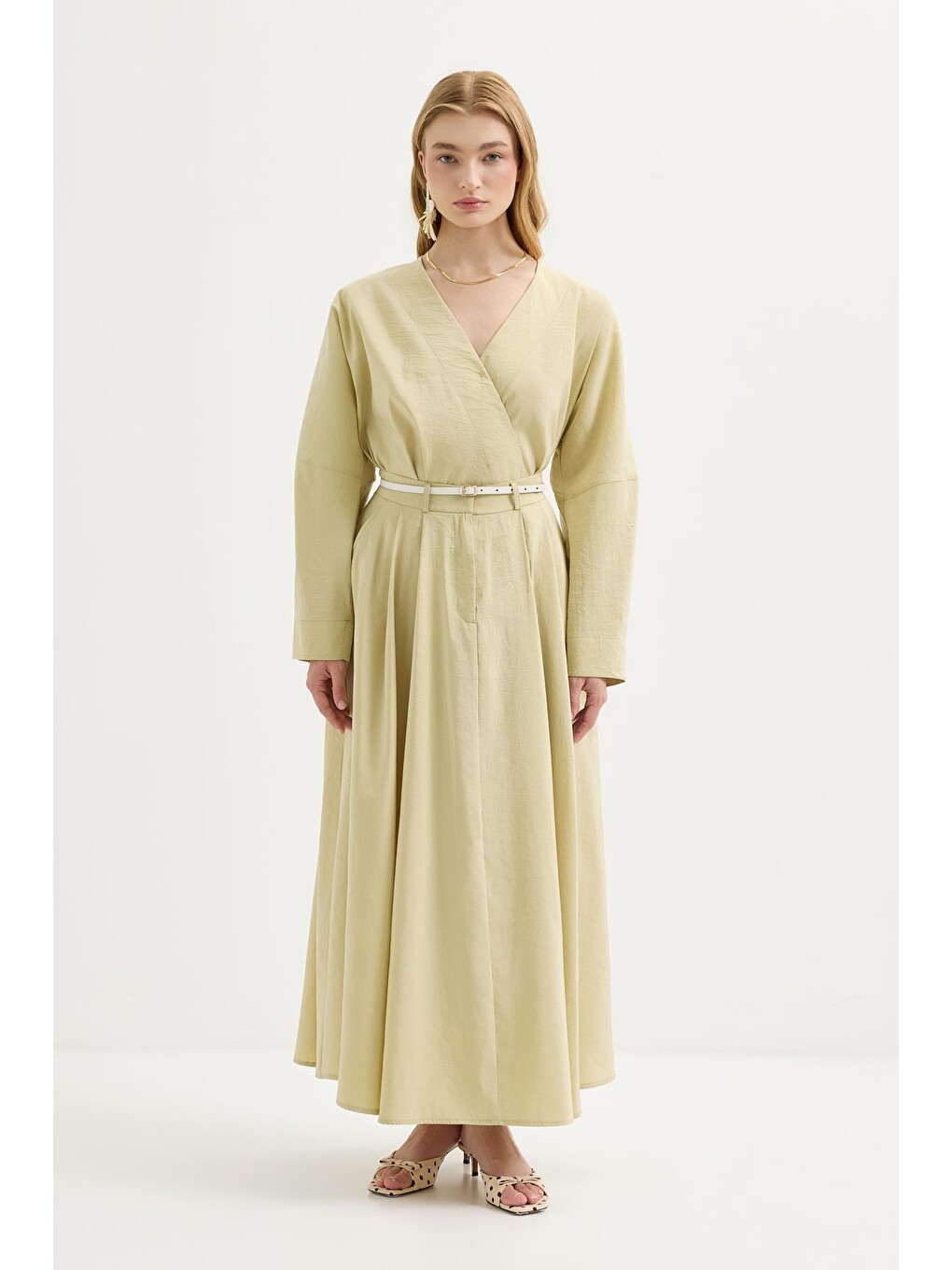 Bağlamalı Kimono Etek Takım Açık Yeşil-4
