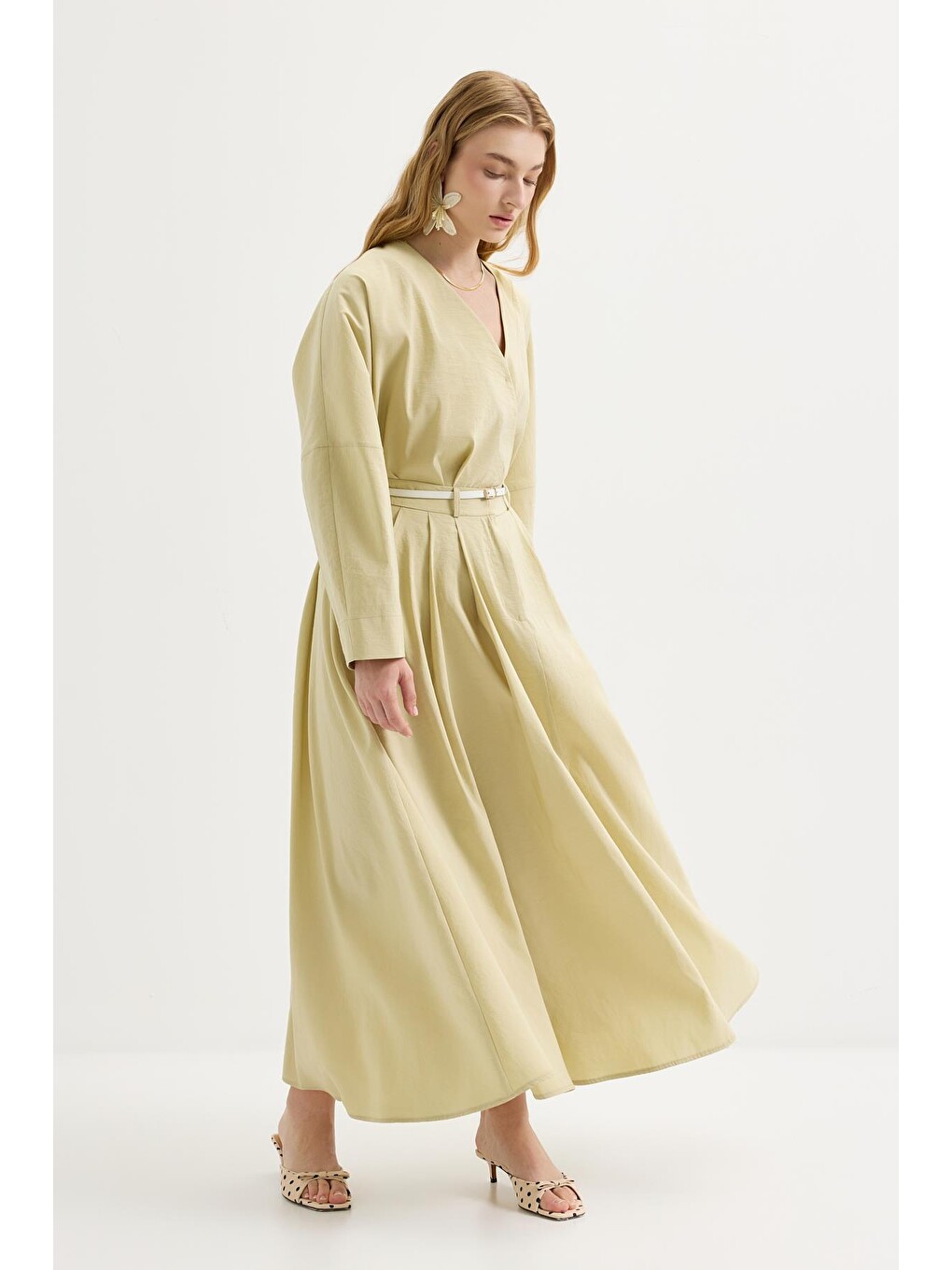 Bağlamalı Kimono Etek Takım Açık Yeşil-5