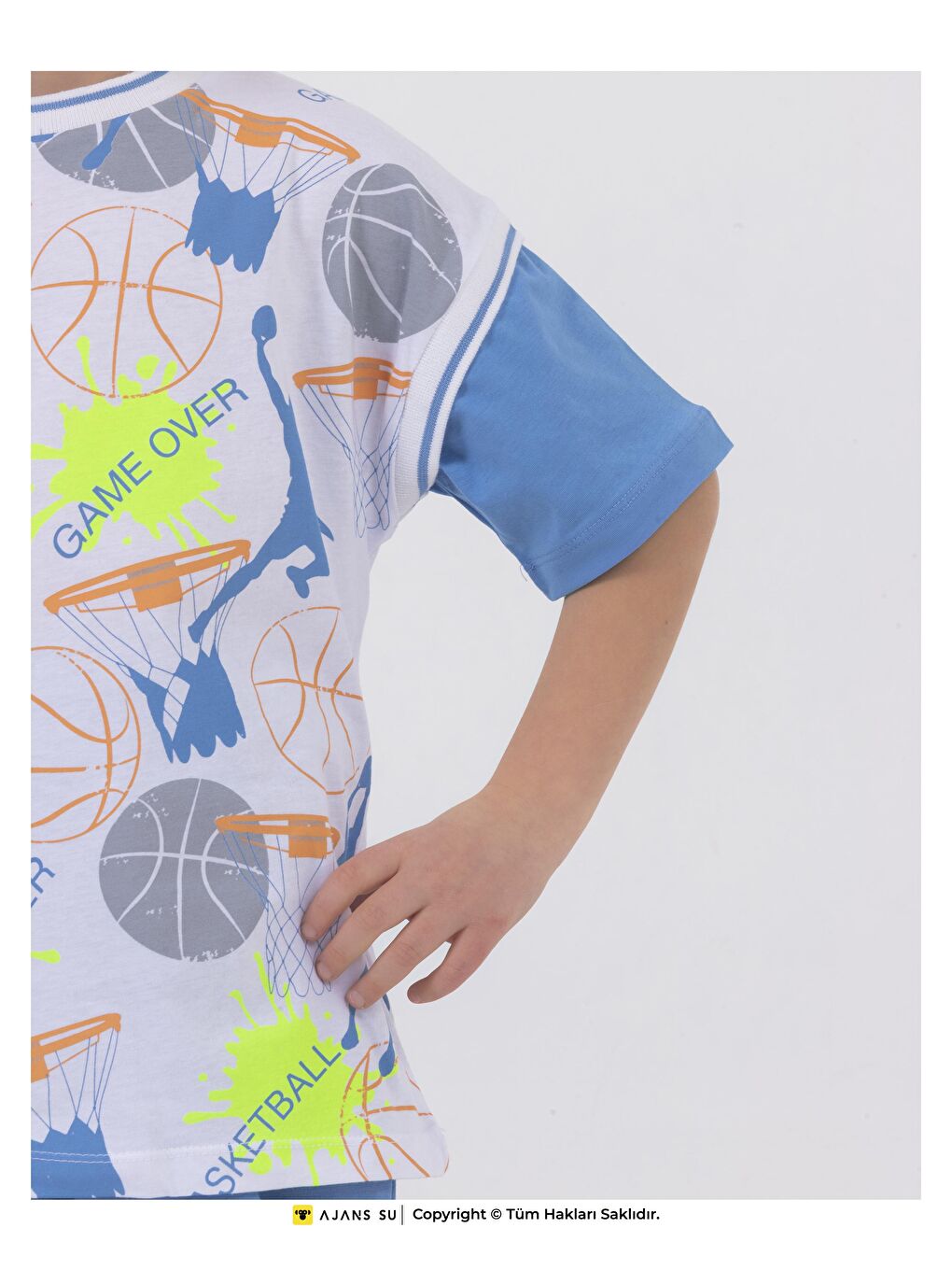Mavi Erkek Çocuk Basketbol Baskılı Kısa Kollu Basic Kaprili Takım 5-9 Yaş-6