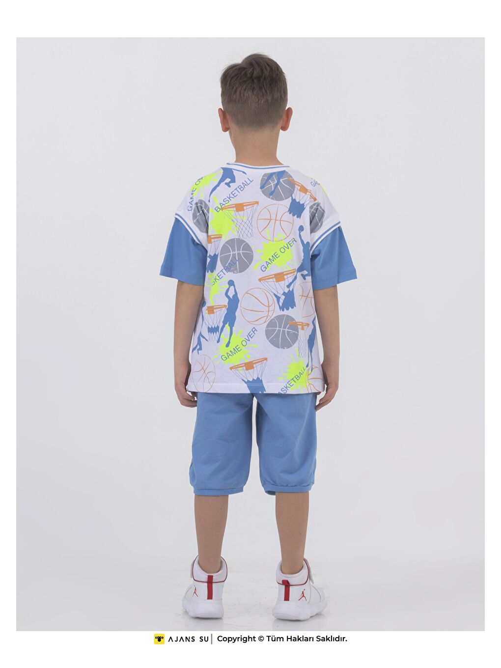 Mavi Erkek Çocuk Basketbol Baskılı Kısa Kollu Basic Kaprili Takım 5-9 Yaş-7