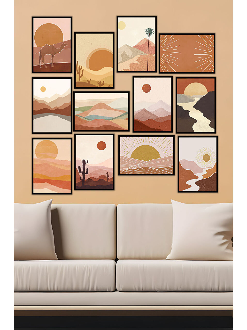 Beyaz 12 Parça Siyah Çerçeve Görünümlü Mdf Tablo Seti - 12ARTAVESSA2-1317