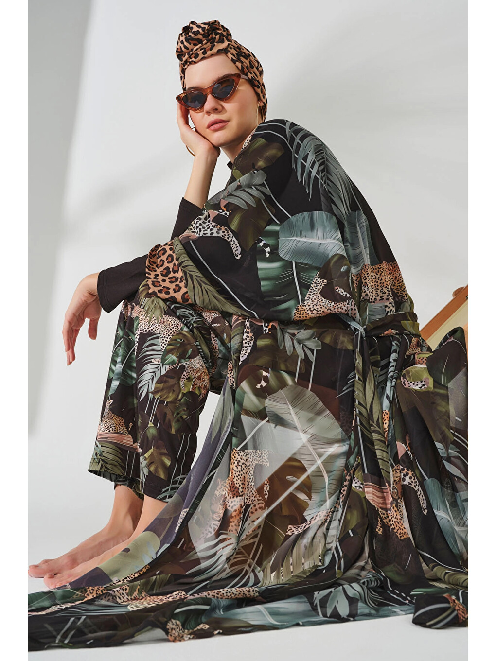 Mayo Üzerine Tek Pareo Kimono 7050 Yeşil