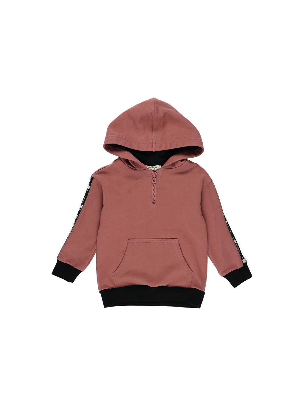 Panço Pembe Erkek Çocuk  Kapüşonlu Kolları Şerit Detaylı Sweatshirt