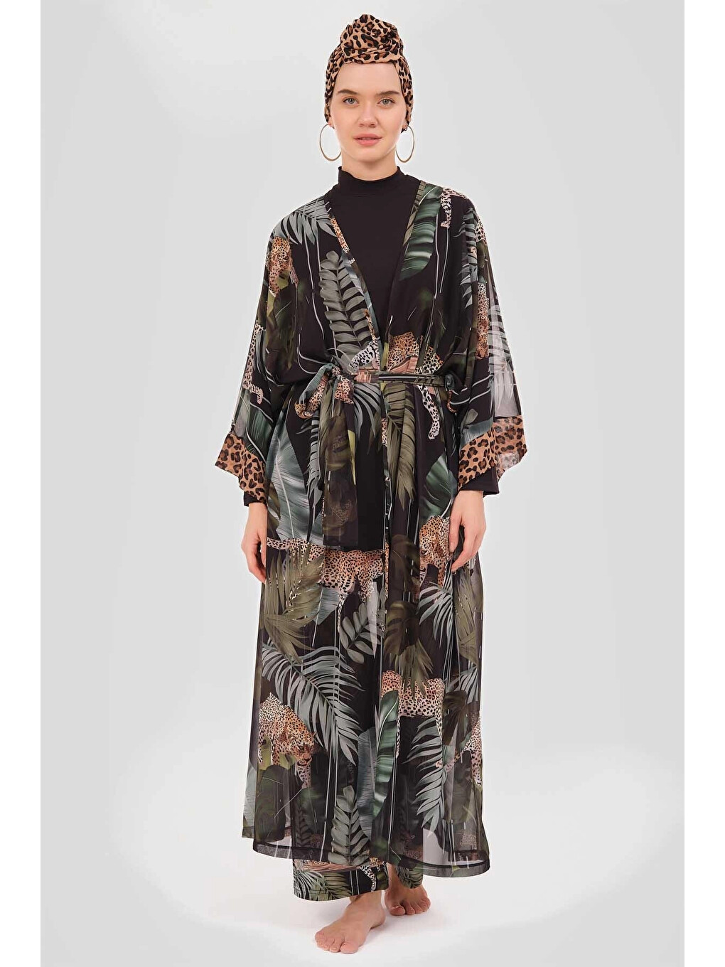 Mayo Üzerine Tek Pareo Kimono 7050 Yeşil-1