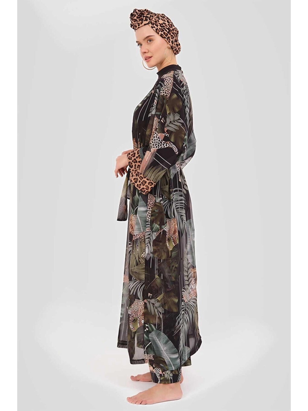 Mayo Üzerine Tek Pareo Kimono 7050 Yeşil-2