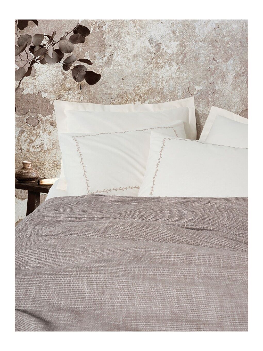 Karışık Pamuk Box Embrova Çift Kişilik Pike Takımı Şönil Loom Bej-1