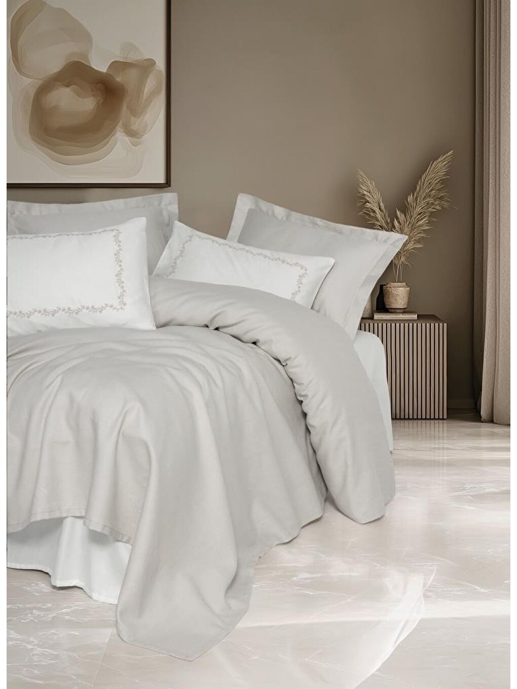 Karışık Pamuk Box Serenity Bambu Çift Kişilik Pike Takımı Filima Bej