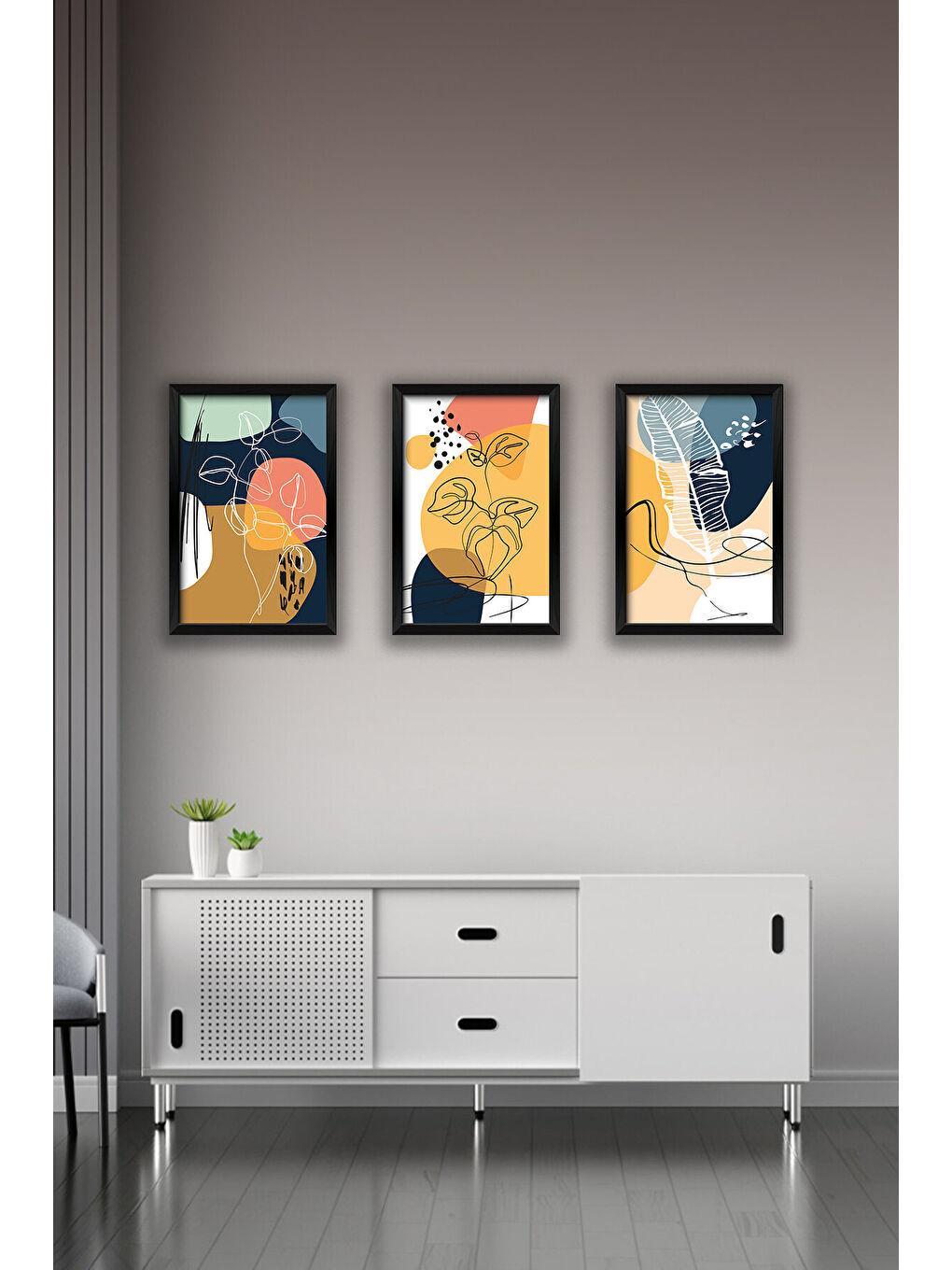 Beyaz 3 Parça Çerçeve Görünümlü Mdf Tablo Seti - 3ARTAVESSA7-3348