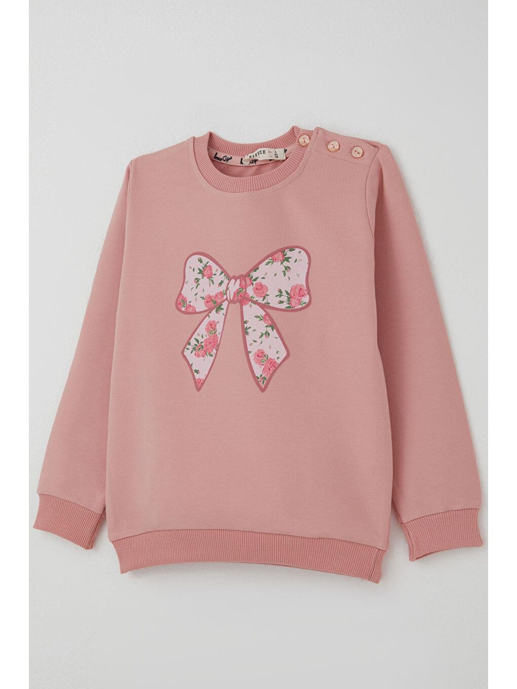 Pembe Kız Çocuk Eşofman Takımı Fiyonk Baskılı Pantolonu Çiçek Desenli Gülkurusu (1.5-5 Yaş)-5