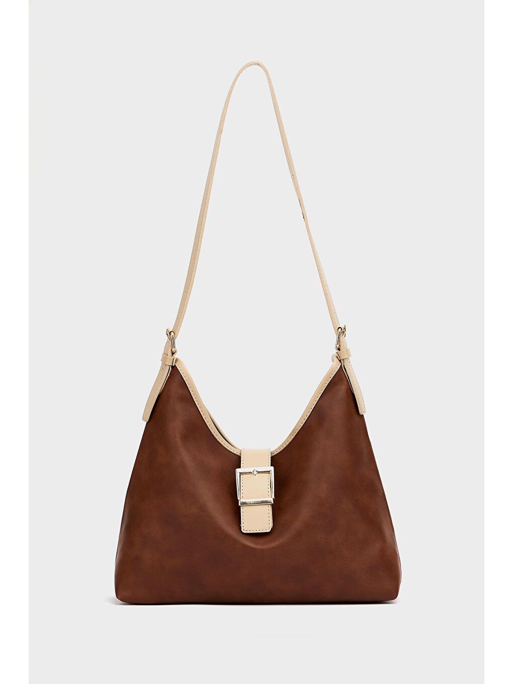 Kahverengi Gold Toka Detaylı  El Ve Omuz Çantası Taba