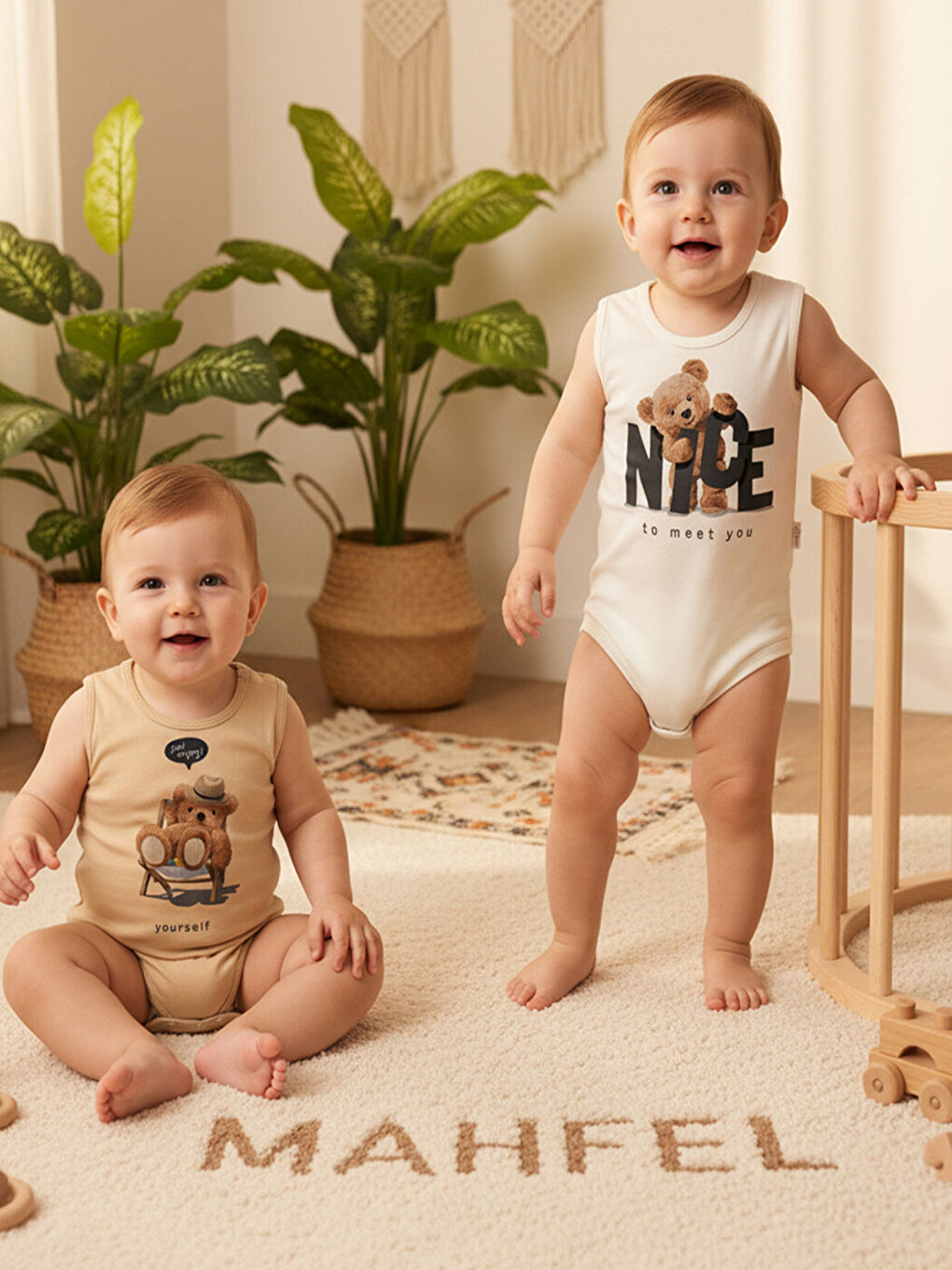 Ekru 2'Li Atlet %100 Pamuklu Çıtçıtlı Bebek Body Zıbın 24-40-1