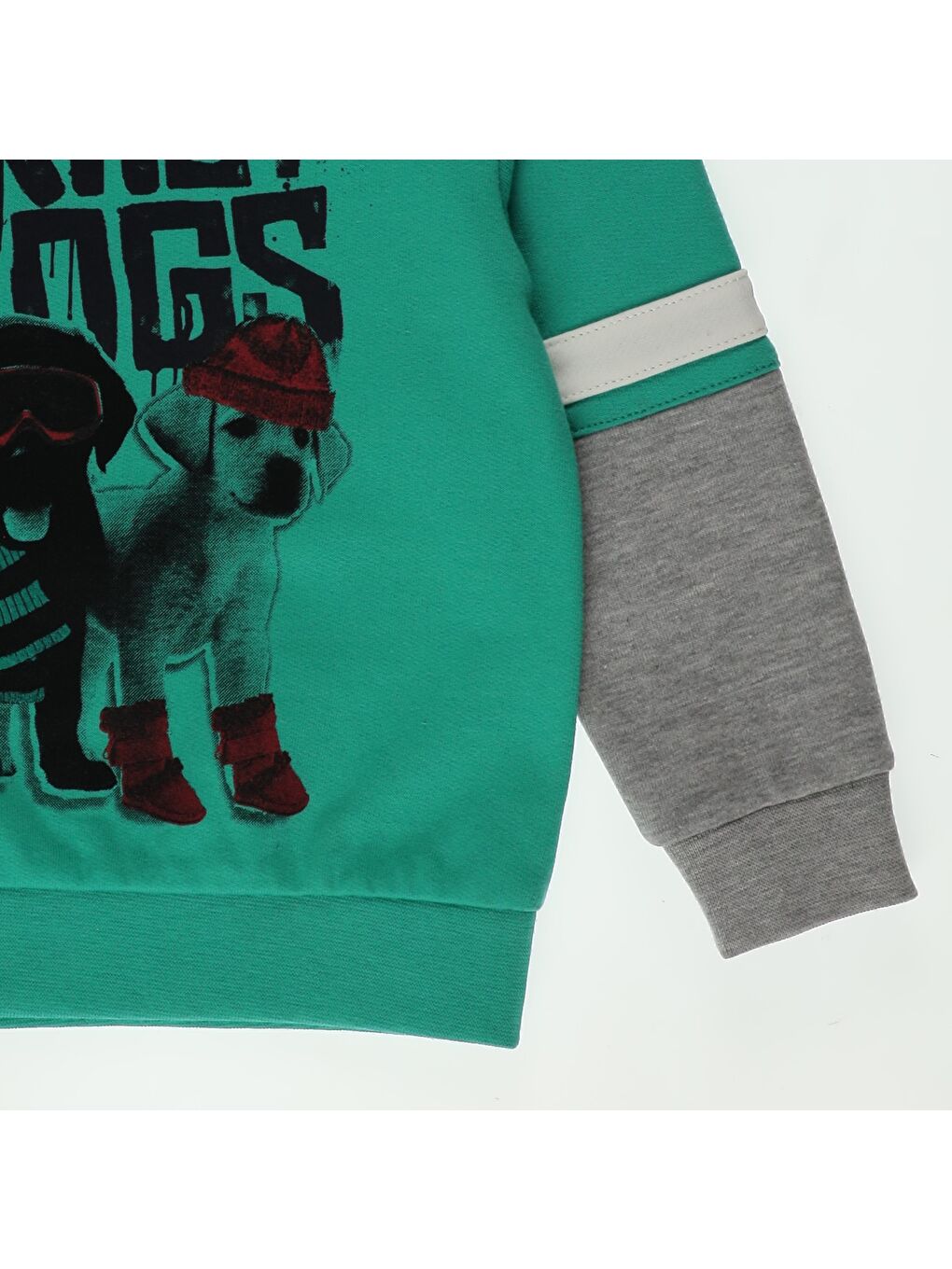 Yeşil Erkek Çocuk Blok Renk Şeritli Baskı Detaylı Sweatshirt-2