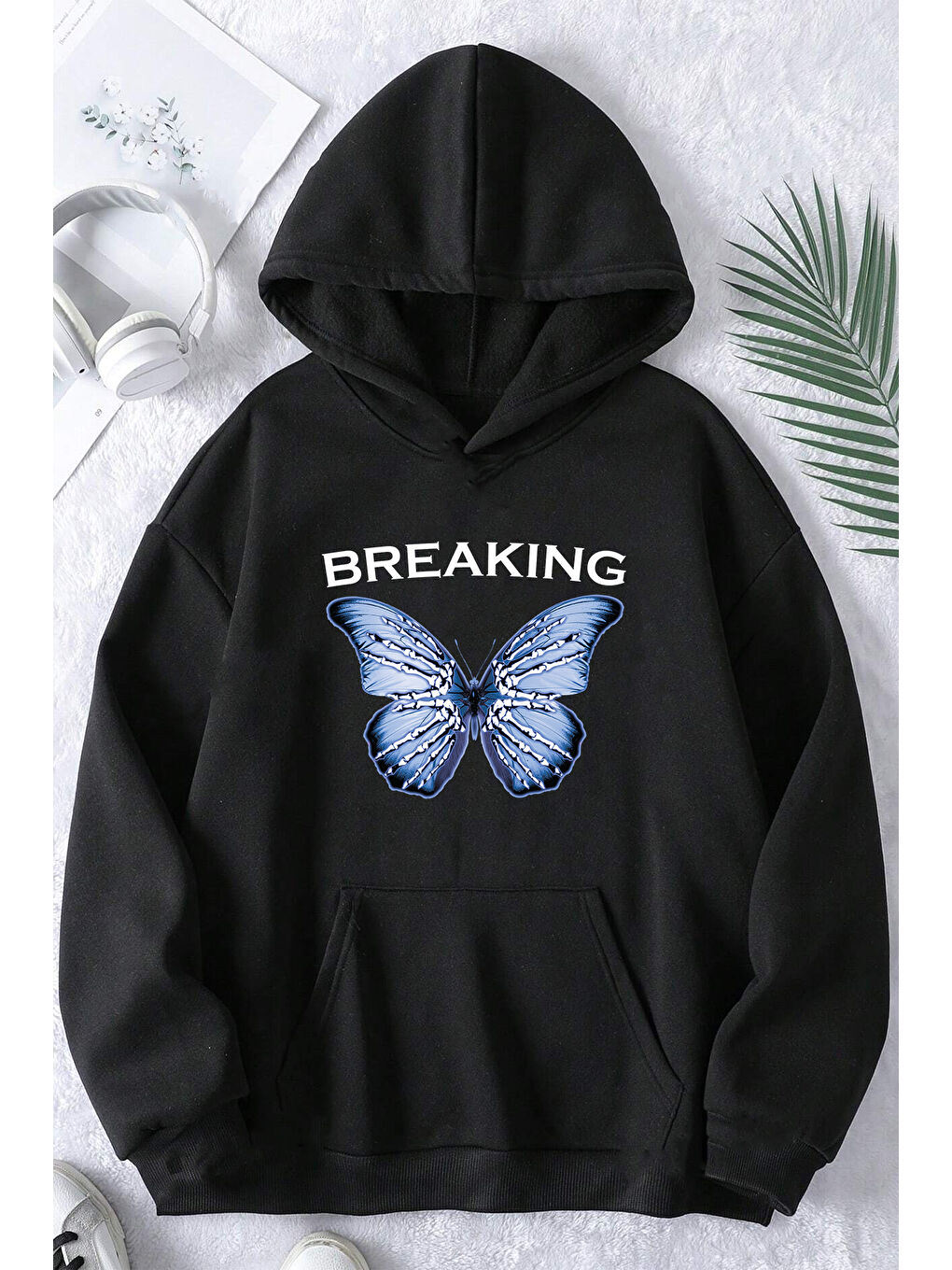 Siyah Breaking Baskılı Oversize Sweatshirt