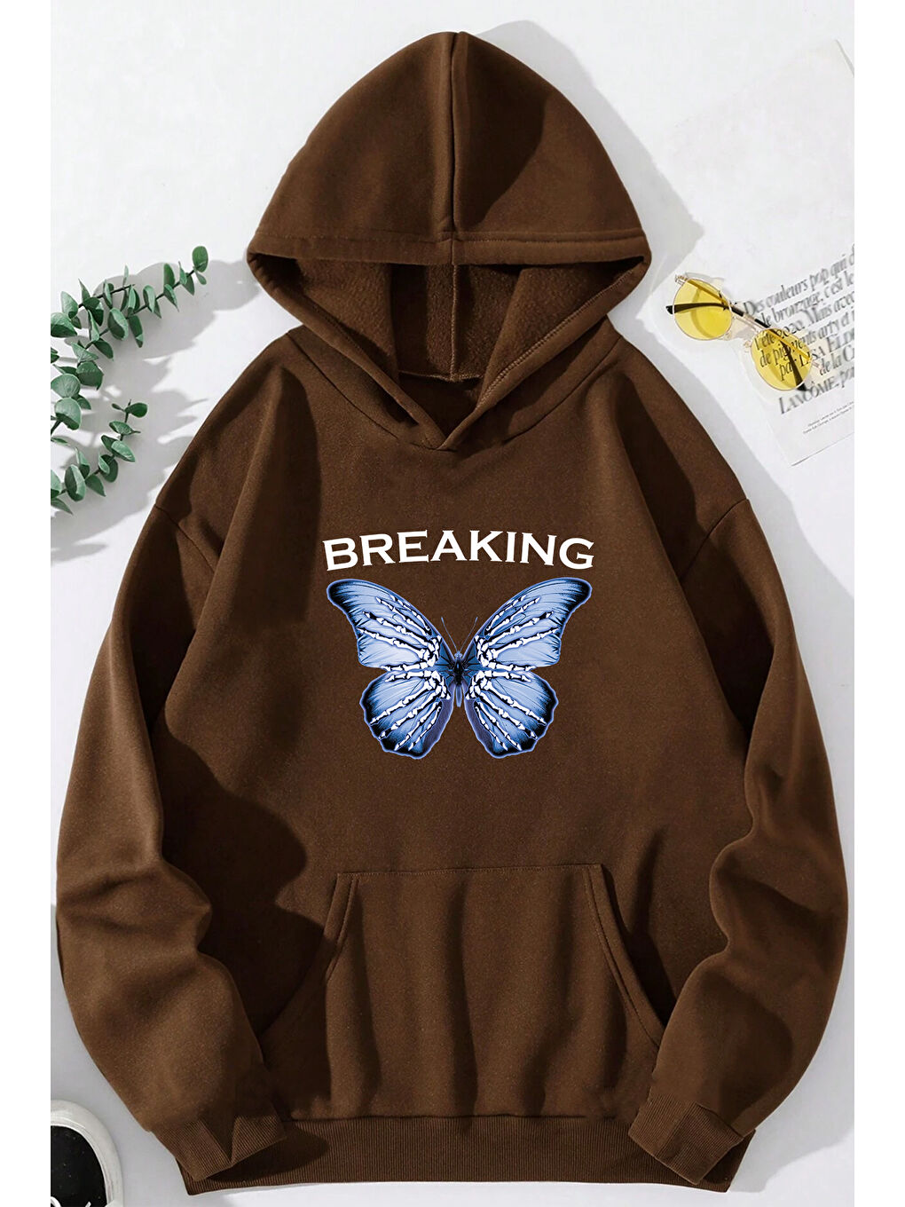 Kahverengi Breaking Baskılı Oversize Sweatshirt