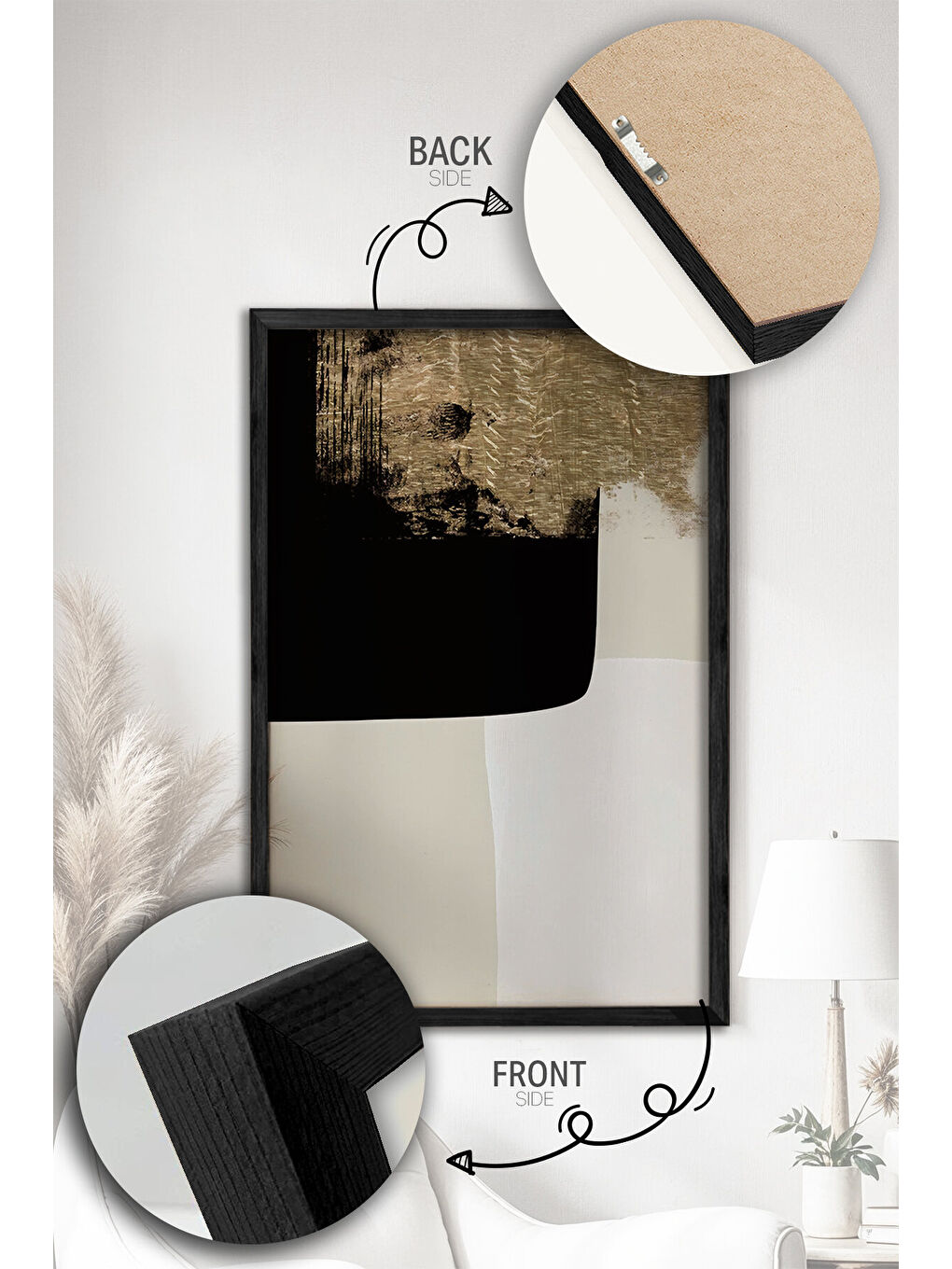 Beyaz 2 Parça Gerçek Siyah Renkli Çerçeveli Tablo Seti - Model 2 - ERSY2LIMODEL2-SIYAH-1