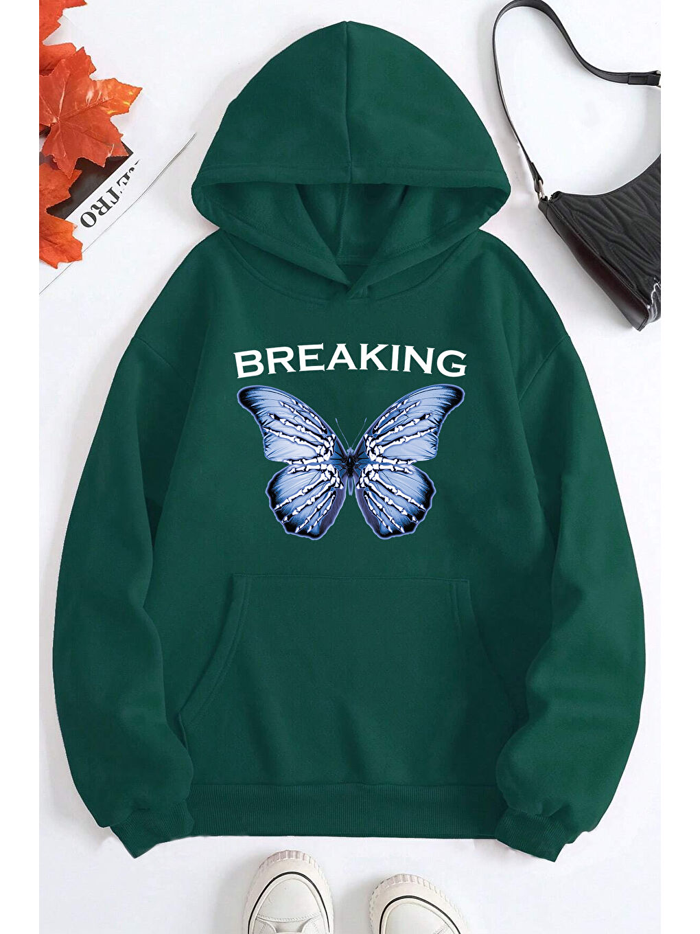 uyguntarz Yeşil Breaking Baskılı Oversize Sweatshirt