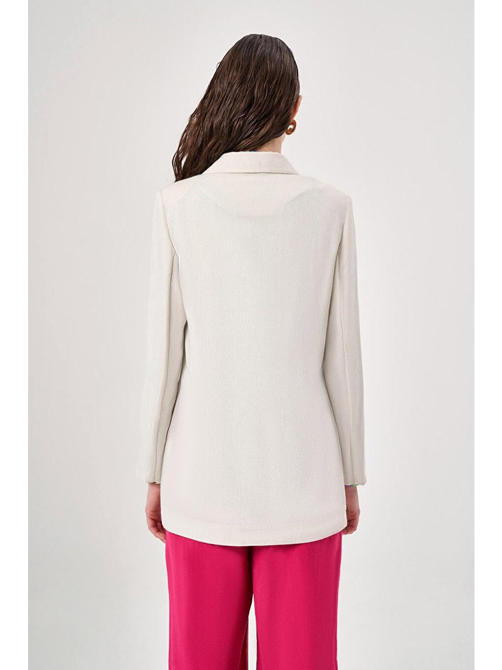 Keten Görünümlü Kruvaze Bej Blazer Ceket-3