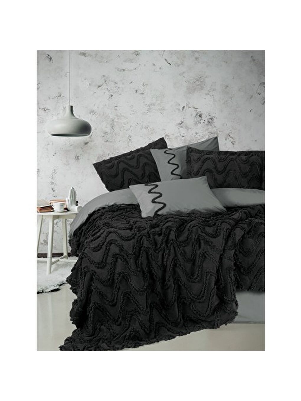 Karışık Pamuk Box Limi Yatak Örtülü Nevresim Takımı Viggo Siyah